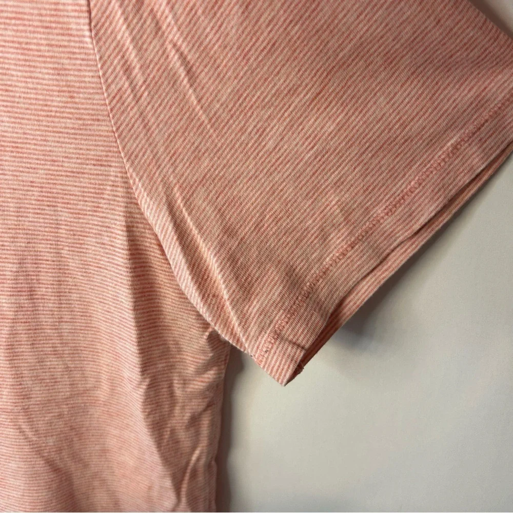 Splendid Women’s Coral and White Stripe Short Sleeve Crew Neck Tee, Size Medium - Picture 3 of 8